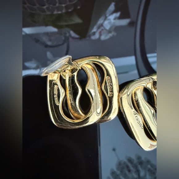 LOT 2039 24K gold plated Old Gucci vintage chain clip on earrings 1991 - Picture 15 of 16